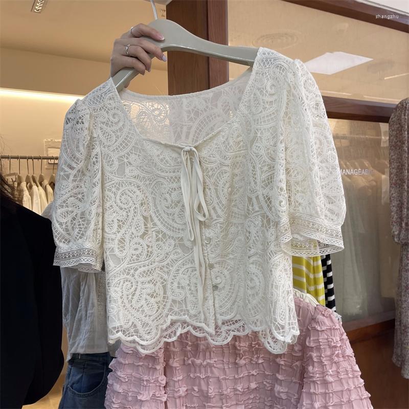 Women's Blouses Neploe Korean Sweet 2023 Summer Puff Sleeve Lace-Up Blusas Cut Out Hook Flower Loose Slightly Transparent Shirt, Apricot
Women's Blouses Neploe Korean Sweet 2023 Summer Puff Sleeve Lace-Up Blusas Cut Out Hook Flower Loose Slightly Transparent Shirt, Apricot