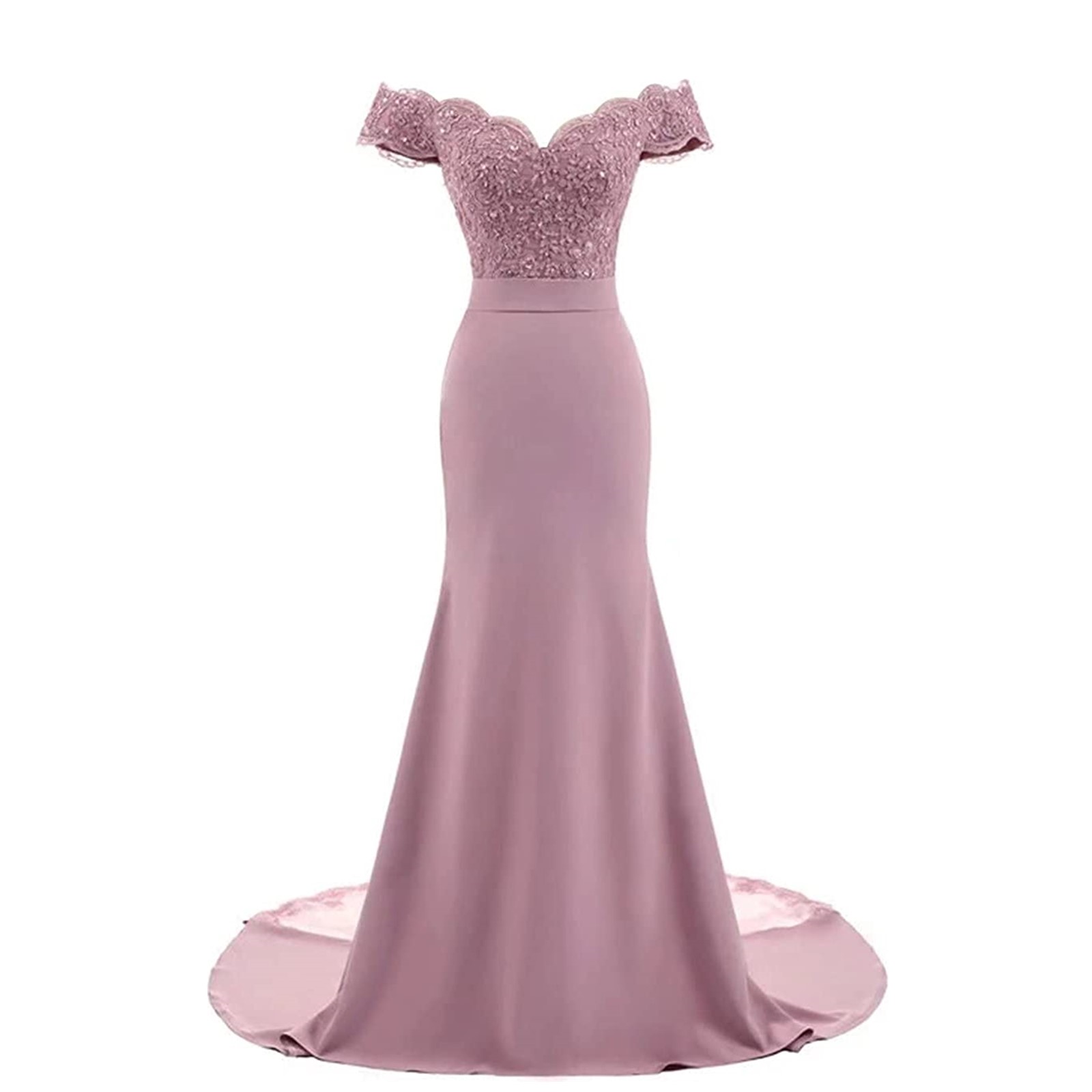 Dusty Pink Bridesmaid Dresses Mermaid Floral Lace Applique Beaded V Neck Wedding Guest Evening Gowns Off Shoulder Maid of Honor Dress