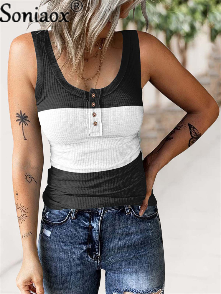 Camisoles Tanks Women Sleeveless U-Neck Casual Vest Gradient Print Sexy Slim T-Shirt New Summer Threaded Button Ladies Tank Top 230420