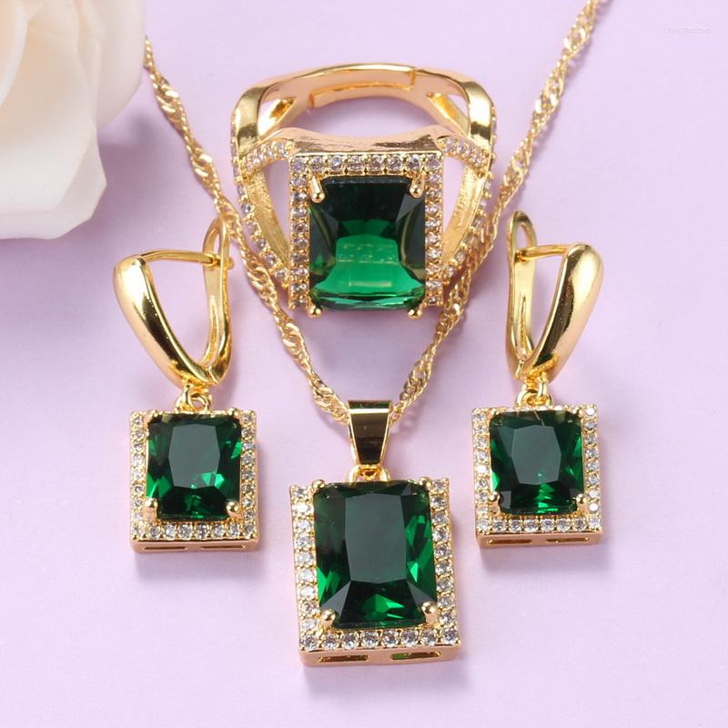 Necklace Earrings Set Vintage Rectangle Yellow-Gold Color Fashion Women Accessories Green Zircon And Rings Sets, Picture shown
Necklace Earrings Set Vintage Rectangle Yellow-Gold Color Fashion Women Accessories Green Zircon And Rings Sets, Picture shown