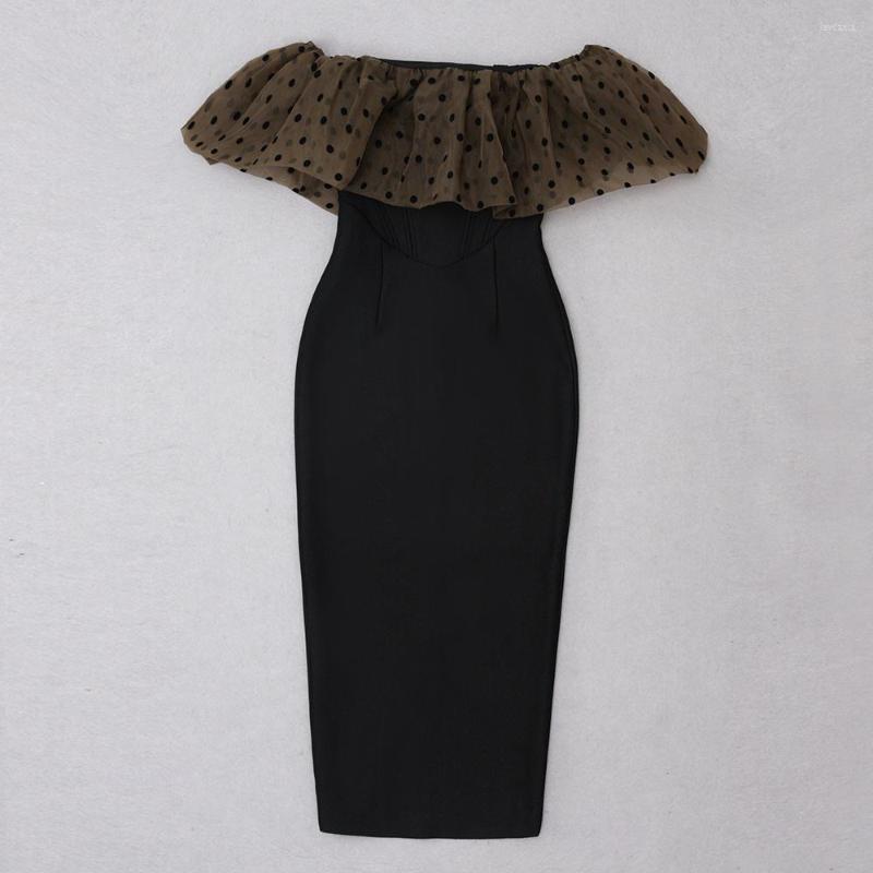 New Casual Dresses Elegant Bandages Dress Women Sexy Off Shoulder Ruffles Clothes 2024 Club Party Celebrity