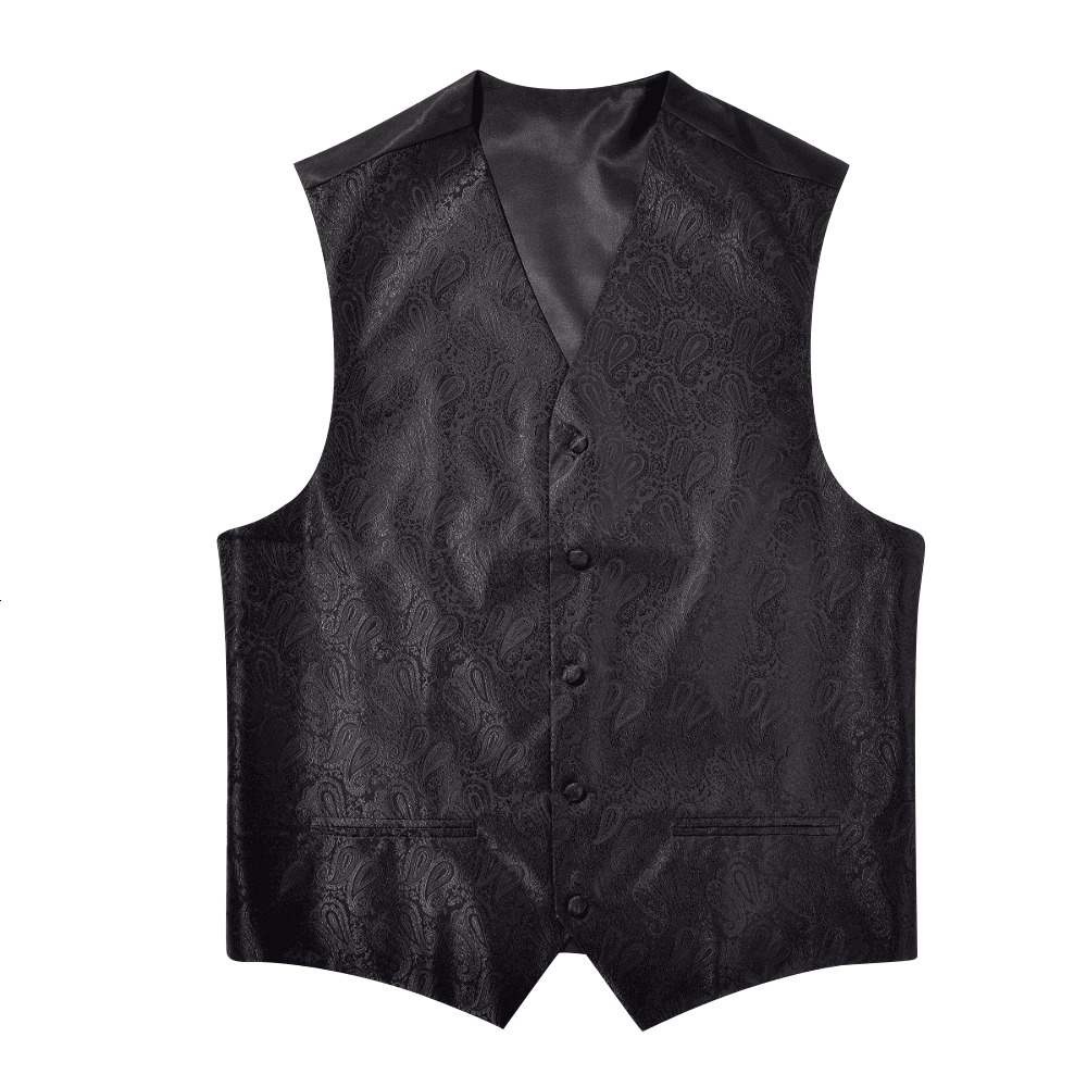 Men's Vests Ikepeibao VVest Paisley Black Slim Fit Wedding Sleeveless Party Vest with 2 Pockets 5 Buttons 230420