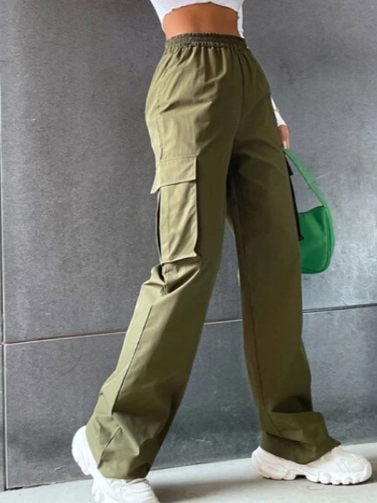 Women's Pants s Casual Women Baggy Wide Leg Sweatpants Loose Vintage Pocket Elastic Waist Female Trousers 2023 Street Joggers Cargo 230419