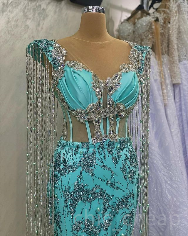 Aso April Ebi urious Mermaid Prom Dress Beaded Crystals Evening Formal Party Second Reception Birthday Engagement Gowns Dresses Robe De Soiree ZJ582 e