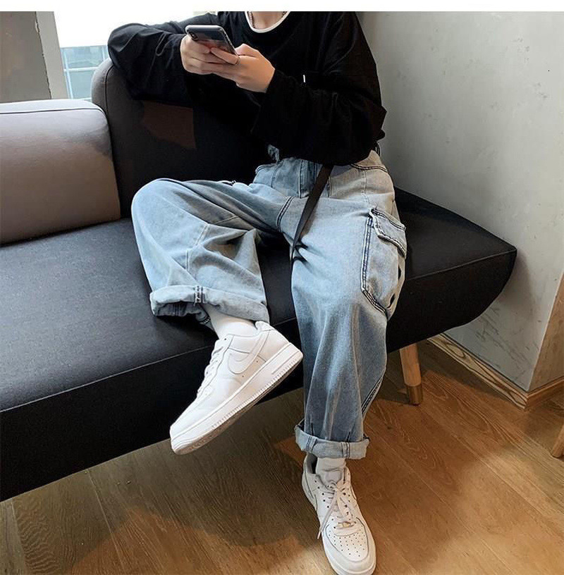 Mens Jeans HOUZHOU Baggy Trousers Male Denim Pants Black Wide Leg Loose Casual Korean Streetwear Hip Hop Harajuku 230420