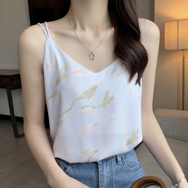 Camisoles Tanks Women Camisoles Summer Girl Sexy Sleeveless Camisole Vest Print Top All-match Base Tank Tops Female Chiffon V Neck Haut Femme 230420