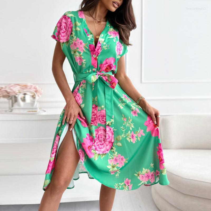 Casual Dresses Summer Fashion V Neck Short Sleeve Office Shirt Dress Holiday Lace Up Button A-Line Women 2023 Floral Print Vestidos, 01 green
Casual Dresses Summer Fashion V Neck Short Sleeve Office Shirt Dress Holiday Lace Up Button A-Line Women 2023 Floral Print Vestidos, 01 green