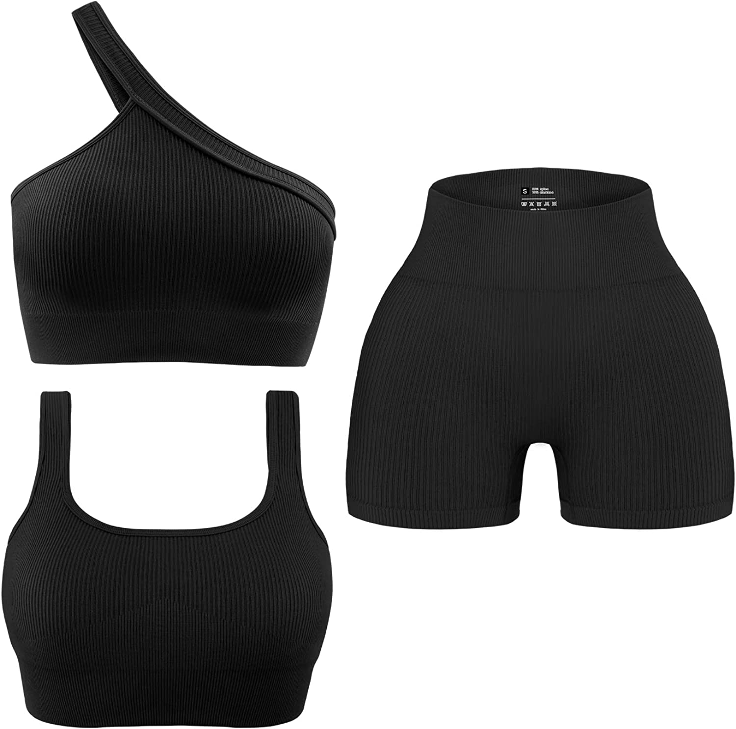 Womens 3 Piece Yoga Workout Sets - Seamless Ribbed Sports Bra OutfitsOne Shoulder Top Biker Shorts Gym Athletic Cloth, Green
Womens 3 Piece Yoga Workout Sets - Seamless Ribbed Sports Bra OutfitsOne Shoulder Top Biker Shorts Gym Athletic Cloth, Green