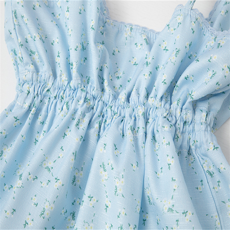 Camisoles Tanks PUWD Y2K Lovely Girl Linen Blue Flower Print Camis Summer Ladies Lace V Neck Slim Short Tops Vintage Women Sleeveless Top 230420