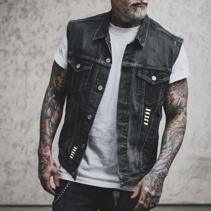 Men's Vests 2023 Men Skull Motorcycle Biker Punk Hip Hop Top Waistcoat Hole Ripped Sleevless Jean Jacket Mens Denim Vest West 230420