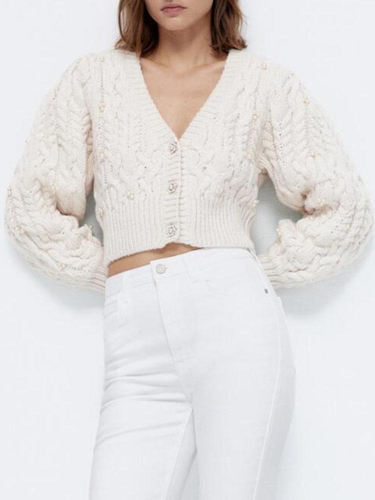 Sweaters AUTUMN NEW PRODUCT TWIST KNIT CARDIGAN TEMPERAMENT FASHION ARTIFICIAL PEARL DECORATION LONGSLEEVED VNECK SHORT SWEATER, Ivory
Sweaters AUTUMN NEW PRODUCT TWIST KNIT CARDIGAN TEMPERAMENT FASHION ARTIFICIAL PEARL DECORATION LONGSLEEVED VNECK SHORT SWEATER, Ivory