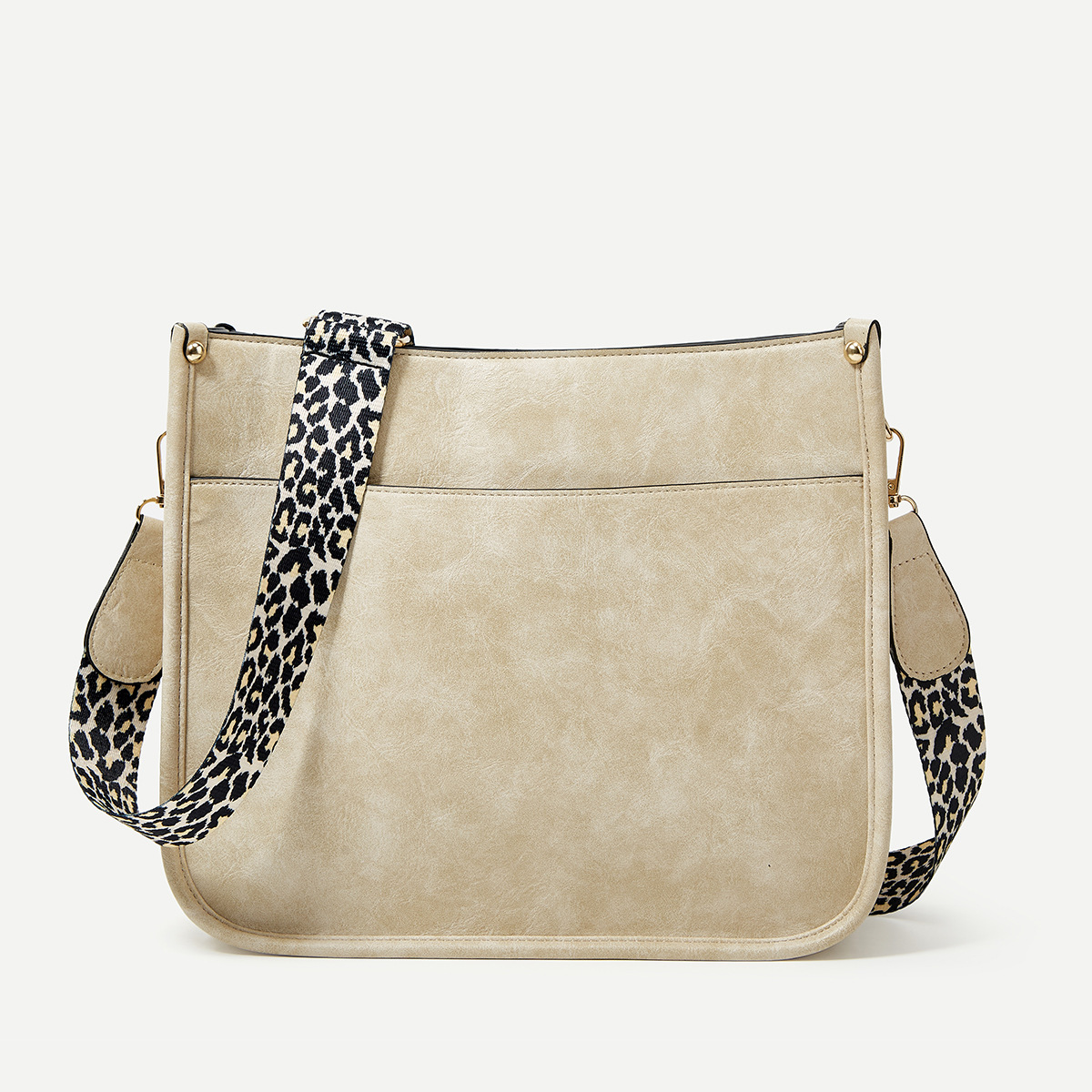 Versatile shoulder bag with fashionable crossbody leopard print shoulder strap design PU solid color women's bag