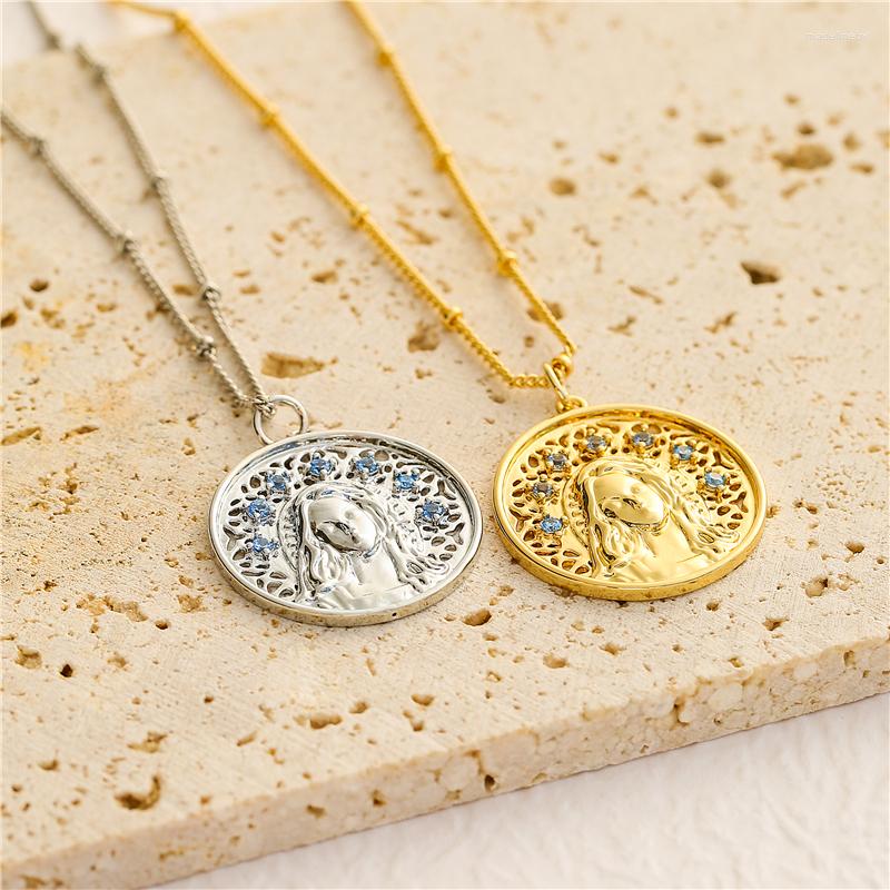 Chains HECHENG Sea Blue Crystal Necklace Goddess Portrait Pendant For Women Girls Wedding Jewelry
Chains HECHENG Sea Blue Crystal Necklace Goddess Portrait Pendant For Women Girls Wedding Jewelry