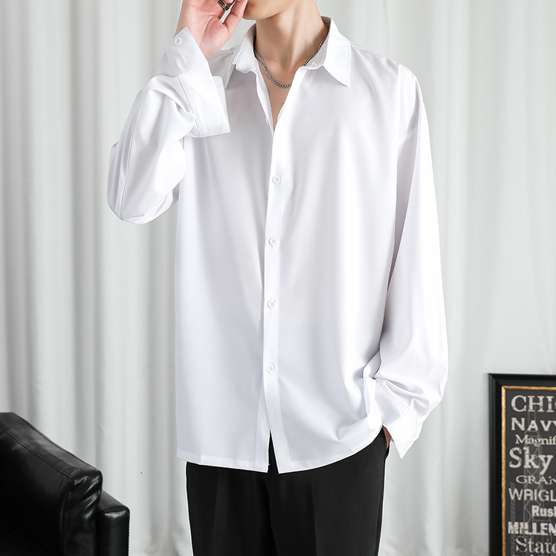 Men's Casual Shirts Solid Black Long sleeved Korean Comfortable Blouses Loose Classic Single Breasted 230420