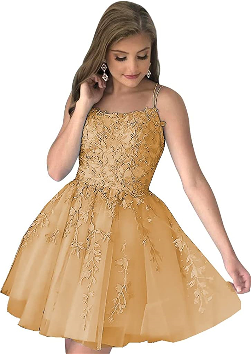 Short Homecoming Dresses Sexy Backless Appliques Spaghetti Party Gowns A-Line Lace-up Tulle Princess Birthday Mini Prom Graudation Cocktail Party Gown