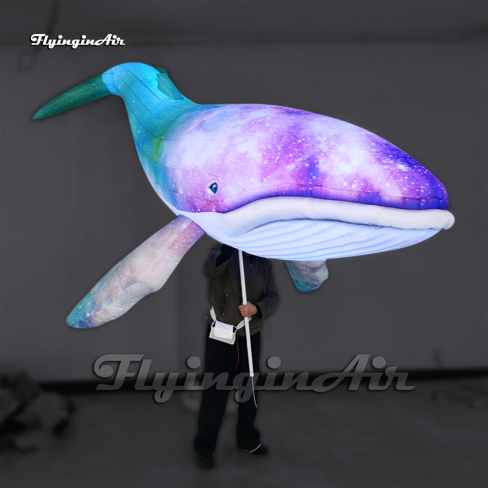 Amazing Colorful Walking Inflatable Whale Puppet 3.5m Illuminated Blow Up Sea Animal Fish Balloon For Parade Show