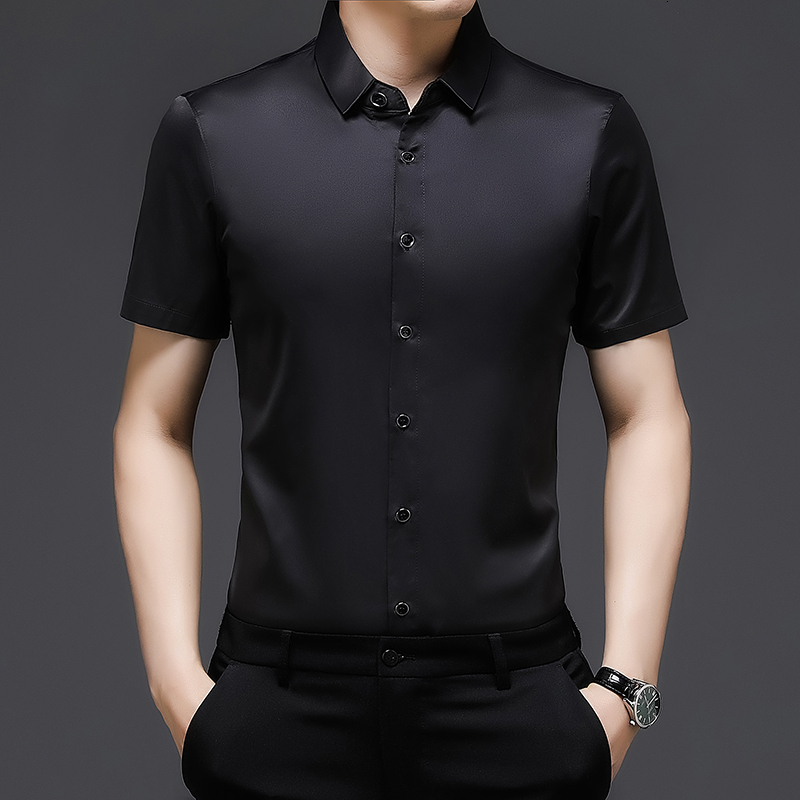 Men's Casual Shirts BROWON Summer Short Sleeve Shirt for Men New Slim Solid Color Men Clothing Fashion Smart Casual Turn-Down Collar Shirts Men 2