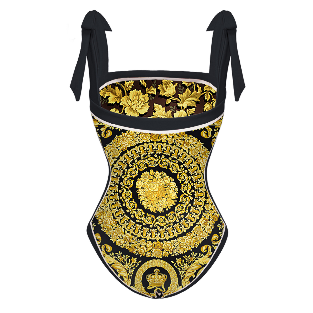 Suits Gold Double-sided Printed Bikini Strap Sexy Waist Swimsuit Independent Cover-up Strap Fashion Beachwear Pre-sale 230419