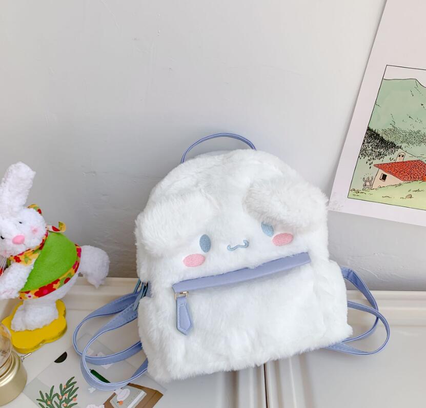 Kawaii Purple White Big Eye Plush Backpack Girl Cute Soft Accessories Zipper Bag Girls Birthday Gift Big Capacity