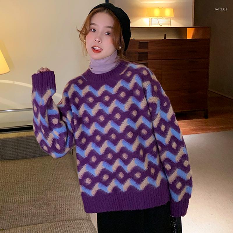Women's Sweaters 2023 Autumn Winter Korean Fashion Commute All-match O Neck Contrast Printing Design Loose Casual Knitted Pullover Sweater, Purple
Women's Sweaters 2023 Autumn Winter Korean Fashion Commute All-match O Neck Contrast Printing Design Loose Casual Knitted Pullover Sweater, Purple