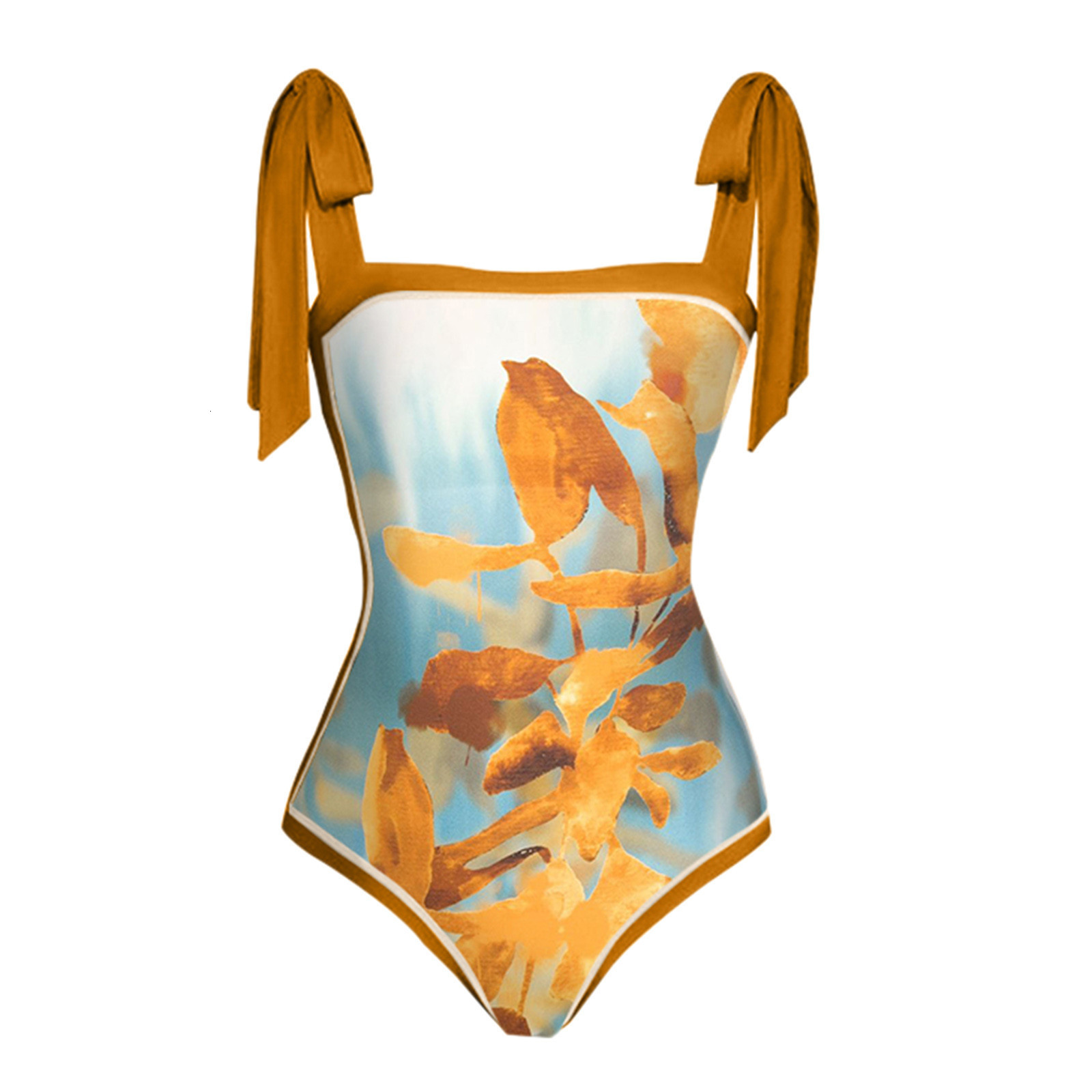 Women's Swimwear Women Vintage Colorblock Abstract Floral Print 1 Piece Swimwear1 Cover UP Two Swimsuit Monokini 230420