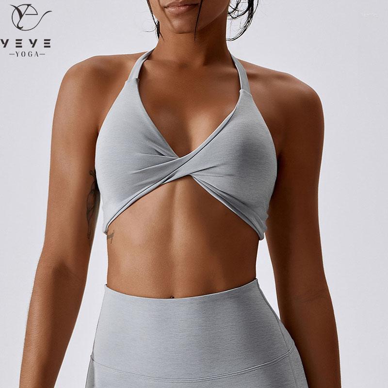 

Yoga Outfit Sexy Twisted Padded Workout Gym Bras Ladies Naked Feel Strappy Fitness Sports Active Wear, Grey short