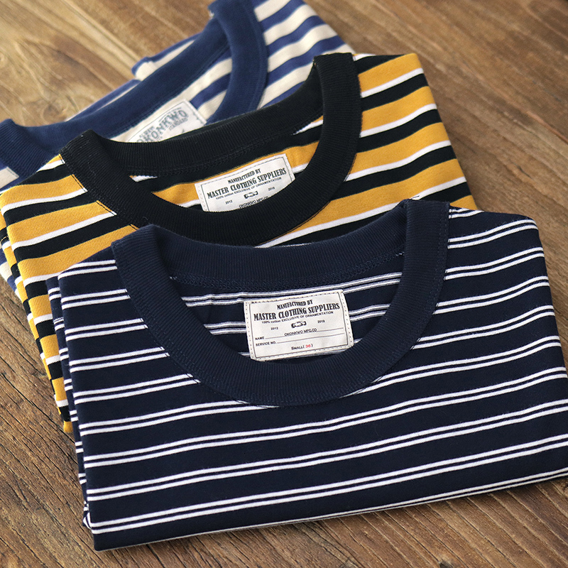 

Men s T Shirts Ok2133 Summer Japanese Retro Short Sleeve Striped T shirt Fashion 100 Cotton Round Neck Washed Old Heavyweight Tops 230420, Yellow