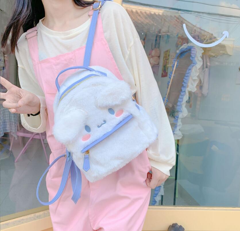 Kawaii Purple White Big Eye Plush Backpack Girl Cute Soft Accessories Zipper Bag Girls Birthday Gift Big Capacity