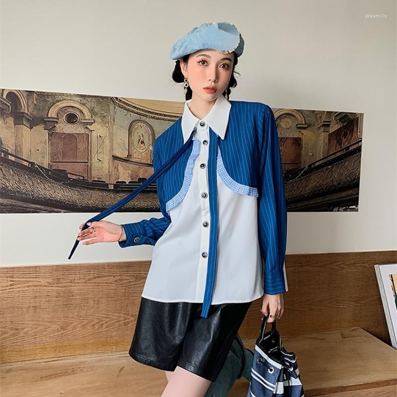 Women' Blouses Fashion Elegant Fake Two Piece Ruffles Lace Up Striped Tops All Match Spring Turn Down Collar Long Sleeve Women Shirts, Blue
Women' Blouses Fashion Elegant Fake Two Piece Ruffles Lace Up Striped Tops All Match Spring Turn Down Collar Long Sleeve Women Shirts, Blue