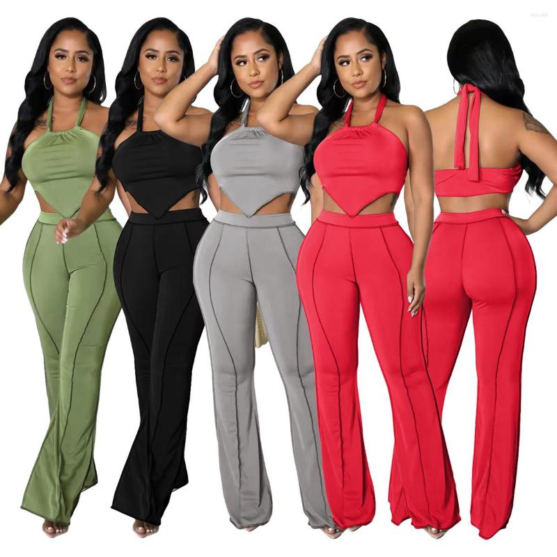 Women' Two Piece Pants Summer Belly Pockets 2 Set Women Sexy Halter Bandage Irregular Crop Top Wide Leg Slim Club Outfits, Black 
Women' Two Piece Pants Summer Belly Pockets 2 Set Women Sexy Halter Bandage Irregular Crop Top Wide Leg Slim Club Outfits, Black