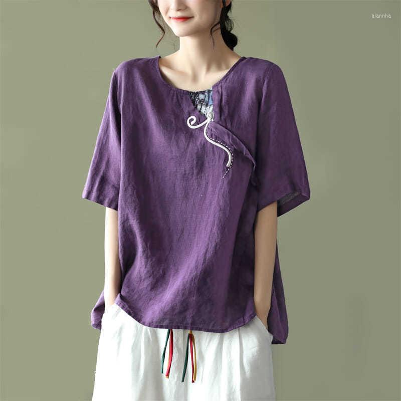 Women's Blouses Casual Summer Blouse Retro Round Neck Short-sleeve Shirt Literary Harajuku Women's Cotton Linen Printed Loose Tops, Purple
Women's Blouses Casual Summer Blouse Retro Round Neck Short-sleeve Shirt Literary Harajuku Women's Cotton Linen Printed Loose Tops, Purple
