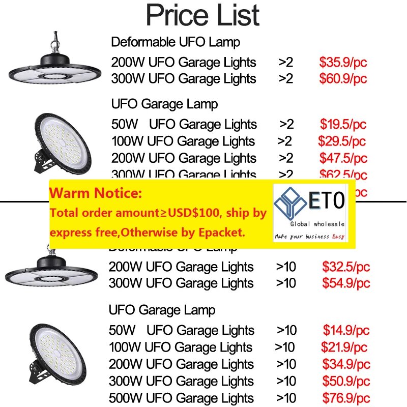 LED High Bay Light 300W 200W UFO 6500K Replacement Deformable Ultra-thin Mining Lamp Factory Warehouse Workshop Area Light crestech