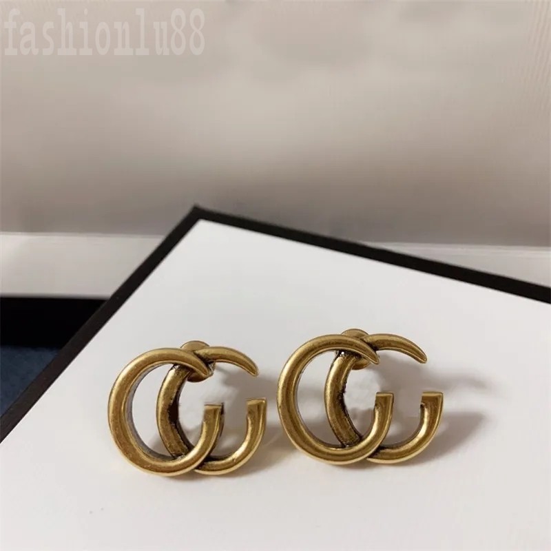 Double g designer earrings woman stud earring letters jewellery retro flower large orecchini plated silver rose gold hoopluxury earrings fashion jewelries E23