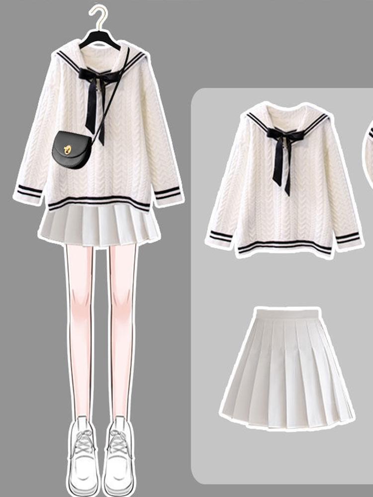 Dress Suit Female Large Size Women's Autumn/winter 2022 Knitted Sweaters Pleated Skirt Twopiece Set Korean Clothes Preppy Style, White skirt
Dress Suit Female Large Size Women's Autumn/winter 2022 Knitted Sweaters Pleated Skirt Twopiece Set Korean Clothes Preppy Style, White skirt