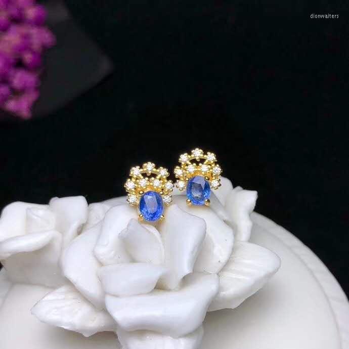 Stud Earrings Natural Real Sapphire 925 Sterling Silver Fine Elegant Jewelry For Women Earring