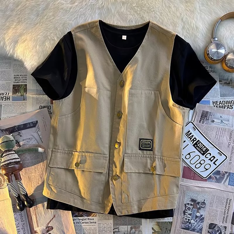 Men's Vests Sweater Vest Men Cargo Spring Retro Sleeveless Outwear Allmatch M3XL Army Green Vneck Single Breasted Clothing Handsome Male 230420