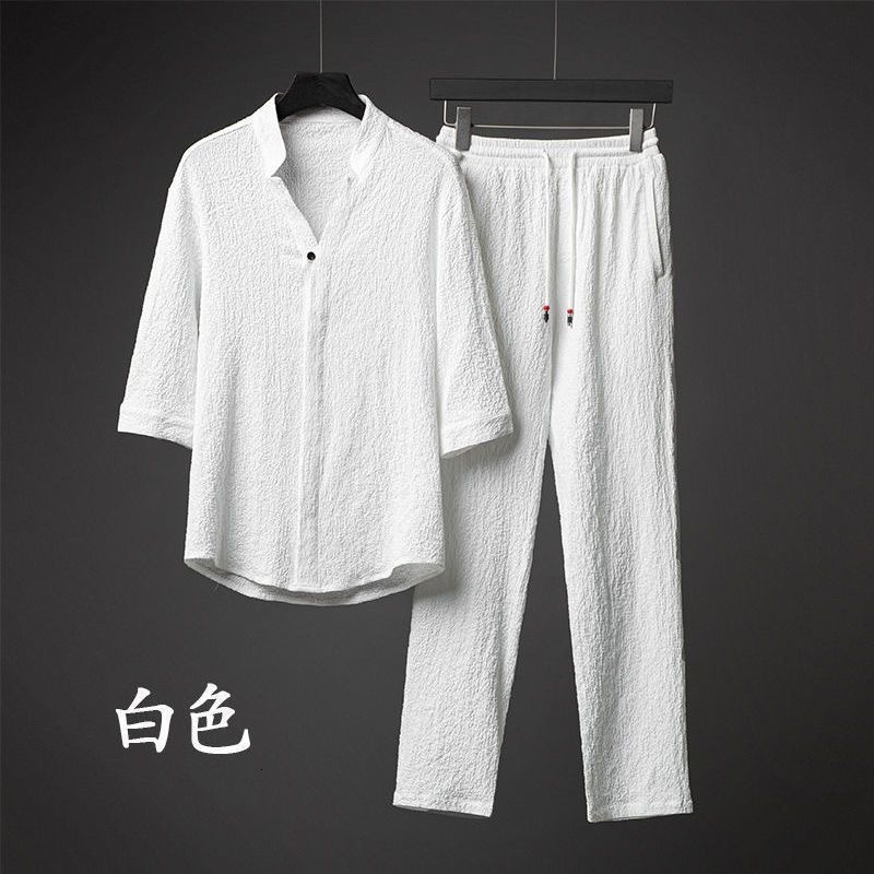 Mens Tracksuits Summer Classic Fashion Solid Color Ice Silk TwoPiece Casual Large Size Comfortable HighQuality Suit M5XL 230420