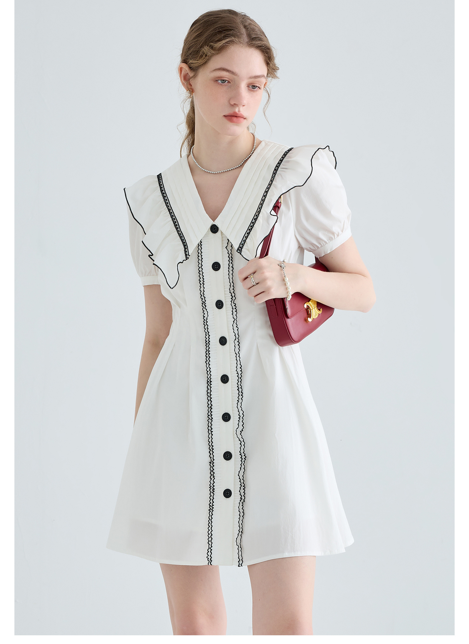 Casual Dresses MOLAN Ruffles Woman Beige Dress Cute Summer Sailor Neck Short Sleeve Sweet Fashion Female Korean Vintage Chic Vestido 230420