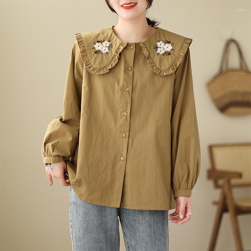 Women's Blouses Spring Fall Fashion Women's Chic Flower Embroidery Sweat Casual Shirts Female Kawaii Cute Doll Collar Leisure Daily Tops, Khaki
Women's Blouses Spring Fall Fashion Women's Chic Flower Embroidery Sweat Casual Shirts Female Kawaii Cute Doll Collar Leisure Daily Tops, Khaki