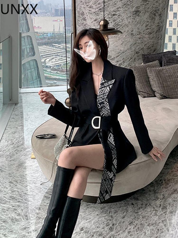 Pants UNXX Spring Autumn Women Irregular Splicing Silk Scarf Blazer Lady Office Slim Jacket Solid Color Coat with Belt Blazer Women, Black
Pants UNXX Spring Autumn Women Irregular Splicing Silk Scarf Blazer Lady Office Slim Jacket Solid Color Coat with Belt Blazer Women, Black