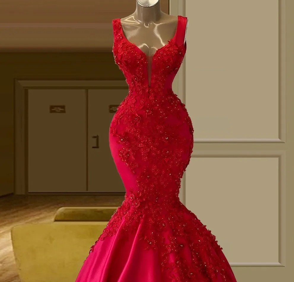 Beaded Red Wer Prom Dress Middle East Mermaid Long Straps Or Length Party Gowns Robe De Soiree Evening Wear Arabic Dubai
