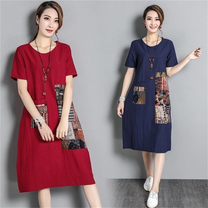 Casual Dresses Women Vintage Cotton Linen Print Stitching Dress Summer Short Sleeve Loose Midi A-line Skirt DressCasual, Red
Casual Dresses Women Vintage Cotton Linen Print Stitching Dress Summer Short Sleeve Loose Midi A-line Skirt DressCasual, Red