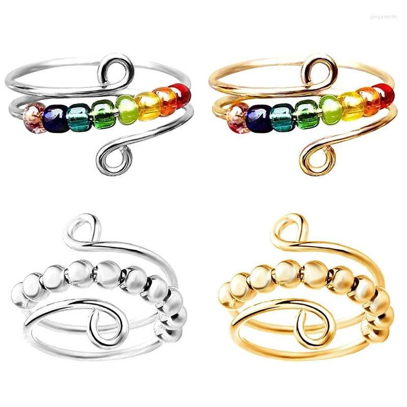 Cluster Rings Rainbow Color Rotate Beads Decompression Ring For Women Open Cuff Finger Adjustable Anti Stress Anxiety Fashion Jewelry Gifts
Cluster Rings Rainbow Color Rotate Beads Decompression Ring For Women Open Cuff Finger Adjustable Anti Stress Anxiety Fashion Jewelry Gifts