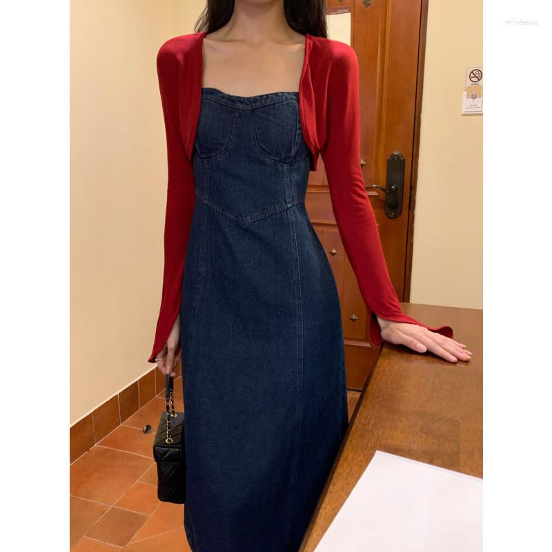 New Casual Dresses Women Denim Dress 2024 Spring High Waist Sleeveless Midi Female Outfit