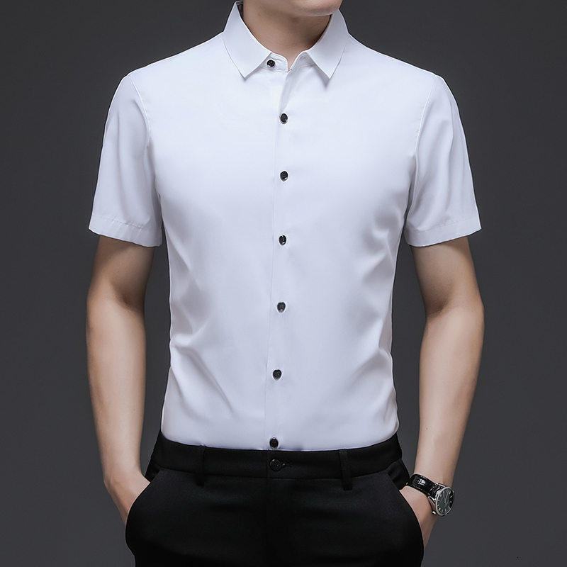 Men's Casual Shirts BROWON Summer Short Sleeve Shirt for Men New Slim Solid Color Men Clothing Fashion Smart Casual Turn-Down Collar Shirts Men 2