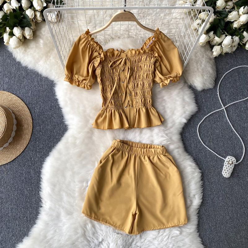 Women's Tracksuits Summer Fashion Suits Women's Wood Ear Square Neck Short Sleeve Ruffle Tops Elastic Waist Shorts Two-piece Sets J891, Black
Women's Tracksuits Summer Fashion Suits Women's Wood Ear Square Neck Short Sleeve Ruffle Tops Elastic Waist Shorts Two-piece Sets J891, Black