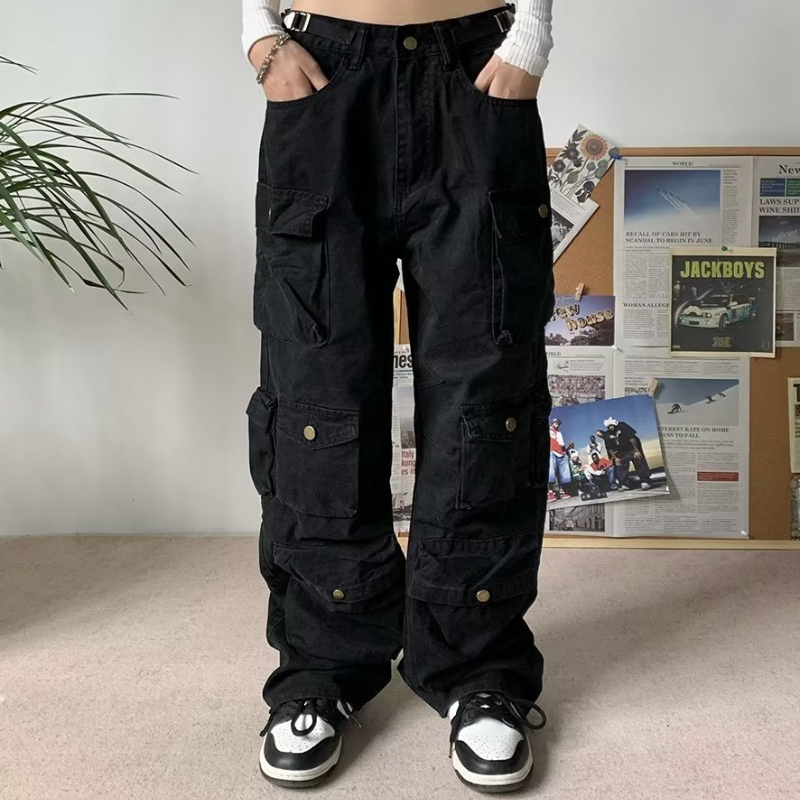 Men's Pants Y2K Cargo Pants Multi-pocket Overalls Men Harajuku Casual Women Baggy Trousers Oversize Straight Mopping Pants Spring Autumn New 2304