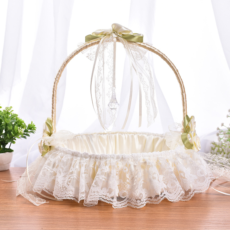Wedding Flower Girl Basket Simple Lace Rosettes Collection with Lace Flowers Roses Popular for Wedding Party