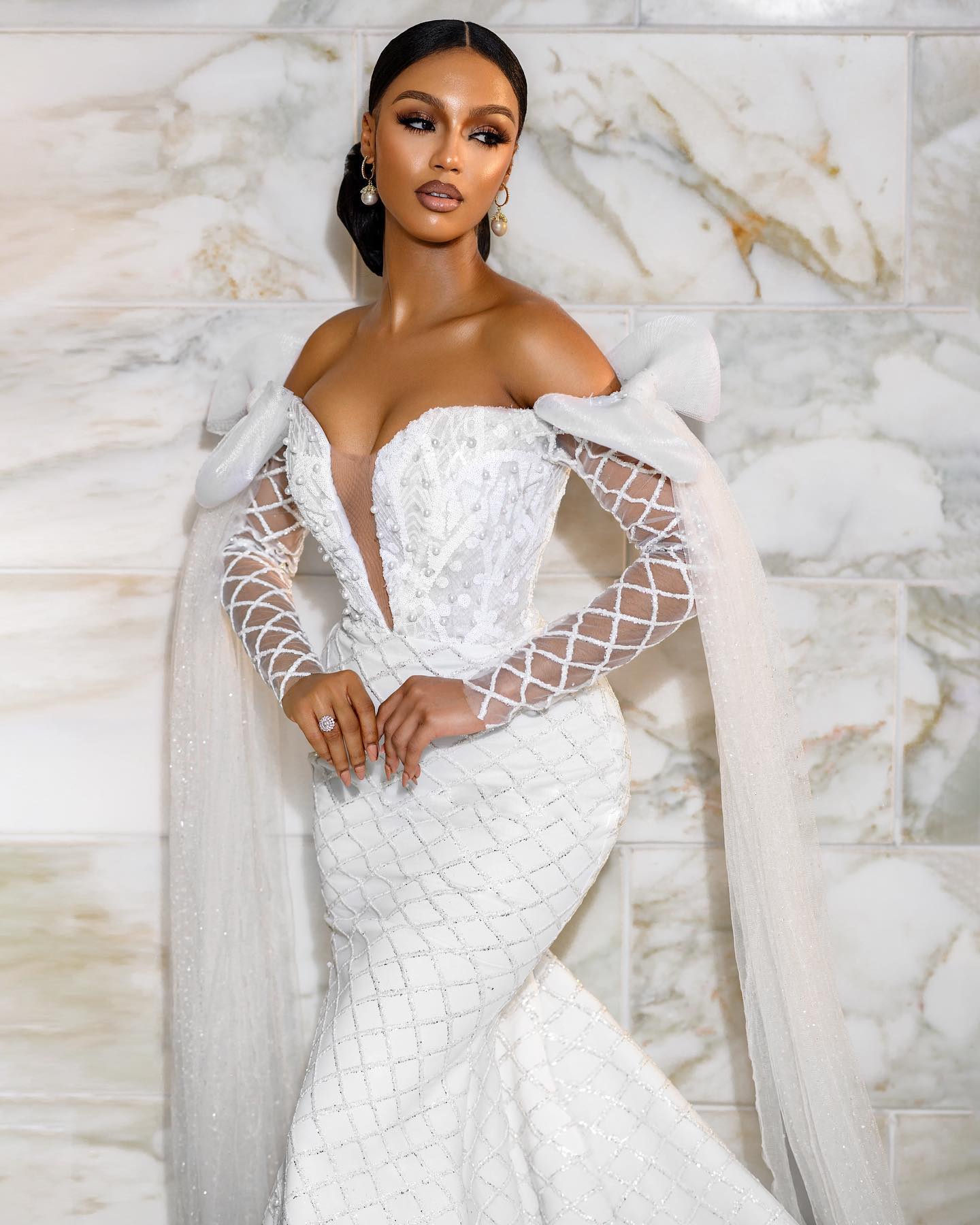 Gorgeous Pearls Mermaid Wedding Dresses With Detachable Train Off the Shoulder Lace Bridal Gown Boho Vestidos de novia