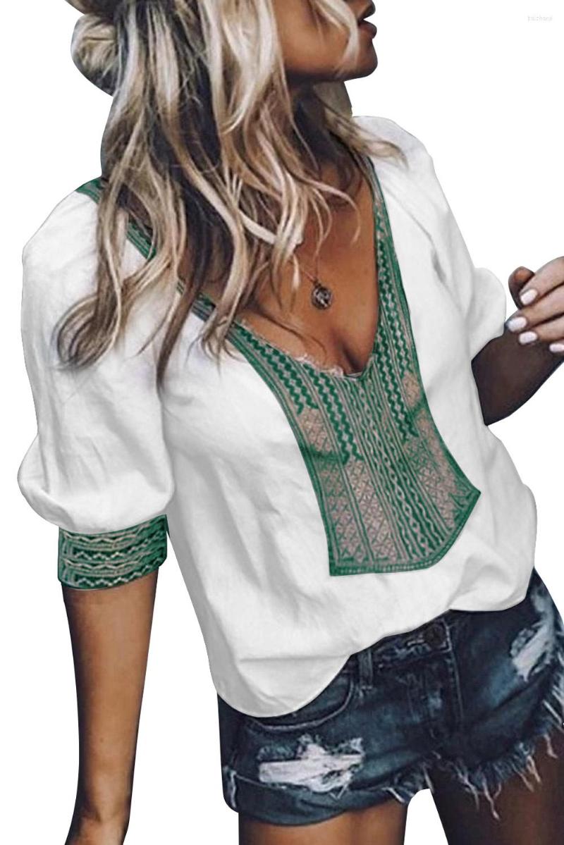 Women' Blouses Green Deep V-neck Half Sleeve Embroidery Patch Blouse For Women Summer Top
Women' Blouses Green Deep V-neck Half Sleeve Embroidery Patch Blouse For Women Summer Top